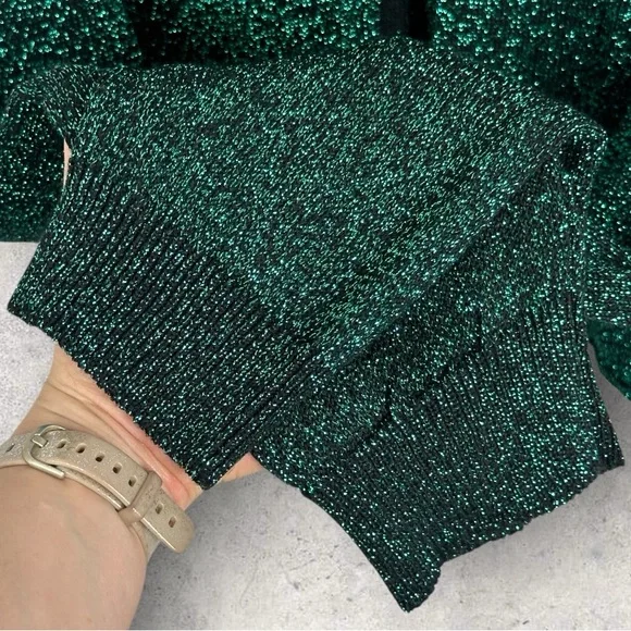 SOLD Free People Alpine Green Glitter Metallic Cardigan‎ Womens Size XL Y2K - Picture 9 of 15